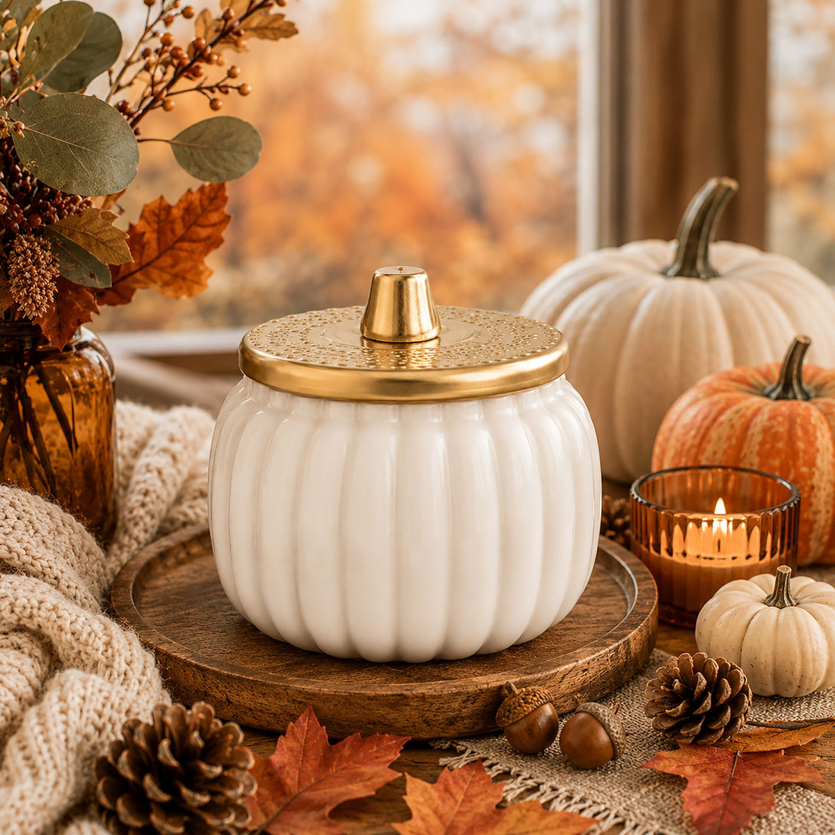 Spiced Apple Cider Ivory Harvest Ceramic Pumpkin Candle