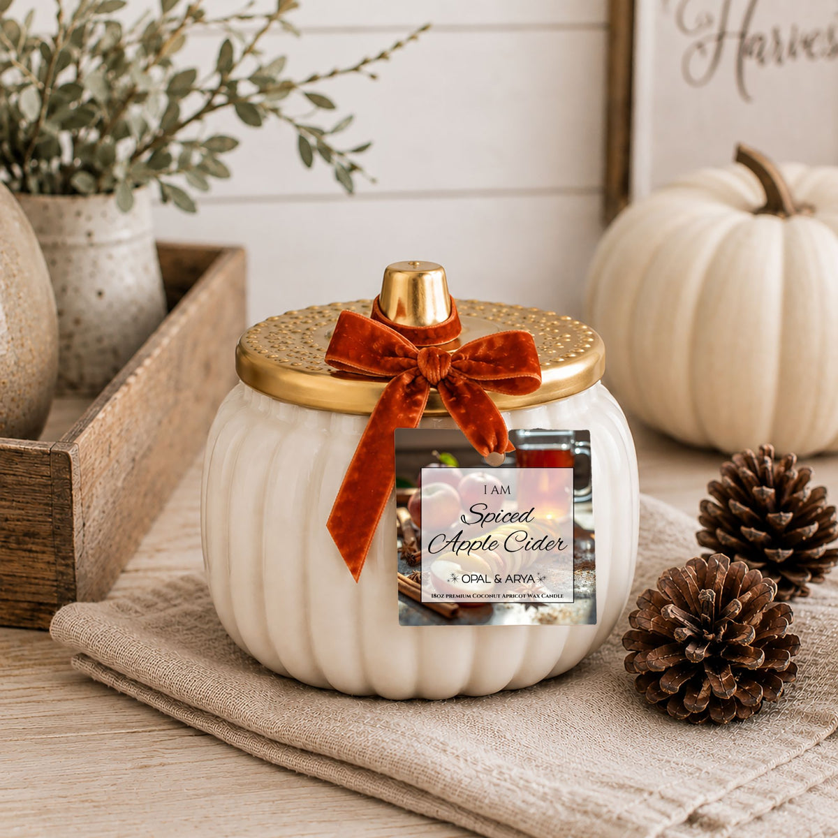 Spiced Apple Cider Ivory Harvest Ceramic Pumpkin Candle