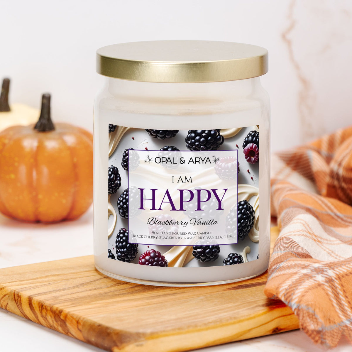 Blackberry Vanilla - Happy - 9oz Apothecary Jar Candle