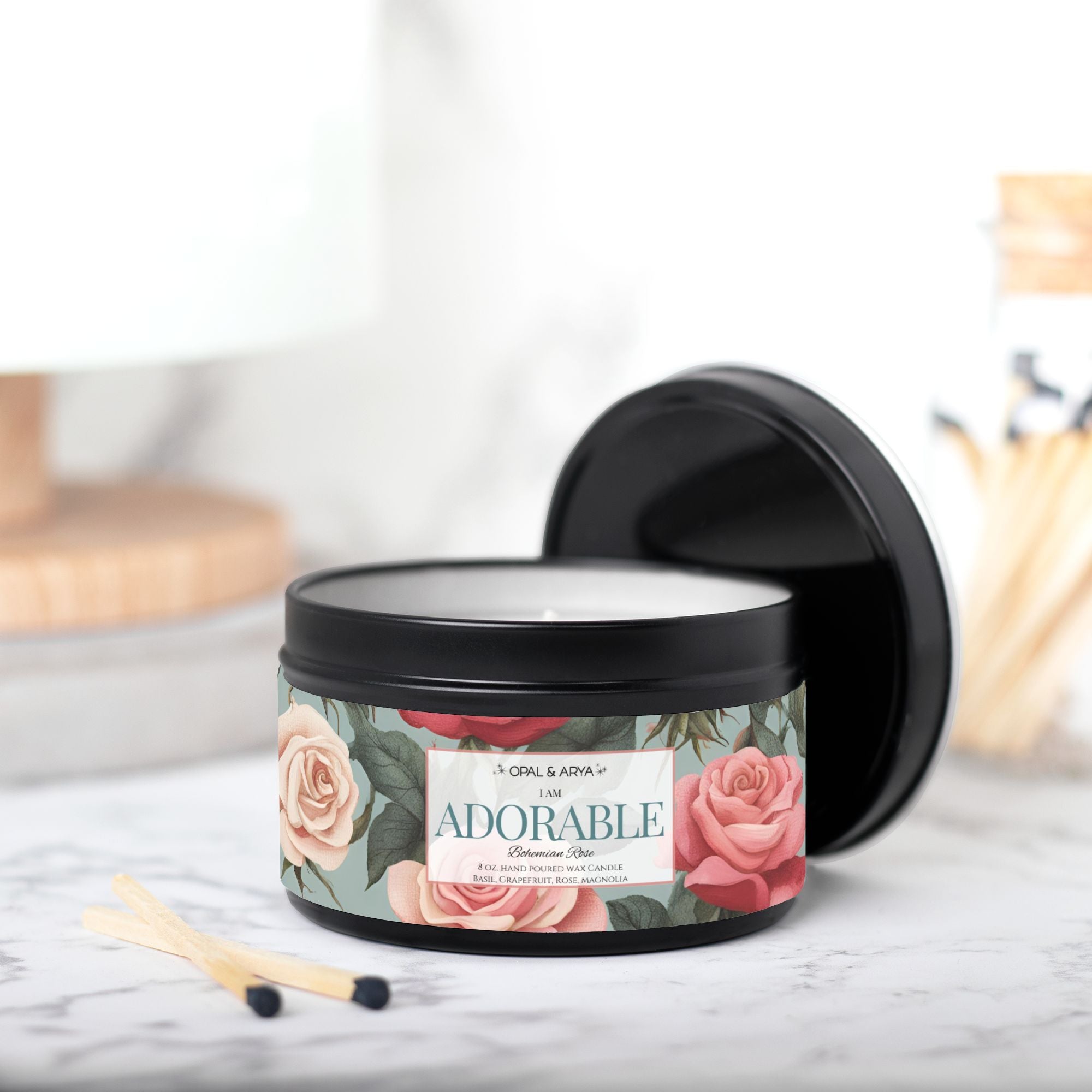 Bohemian Rose - Adorable - 8oz Tin Candle
