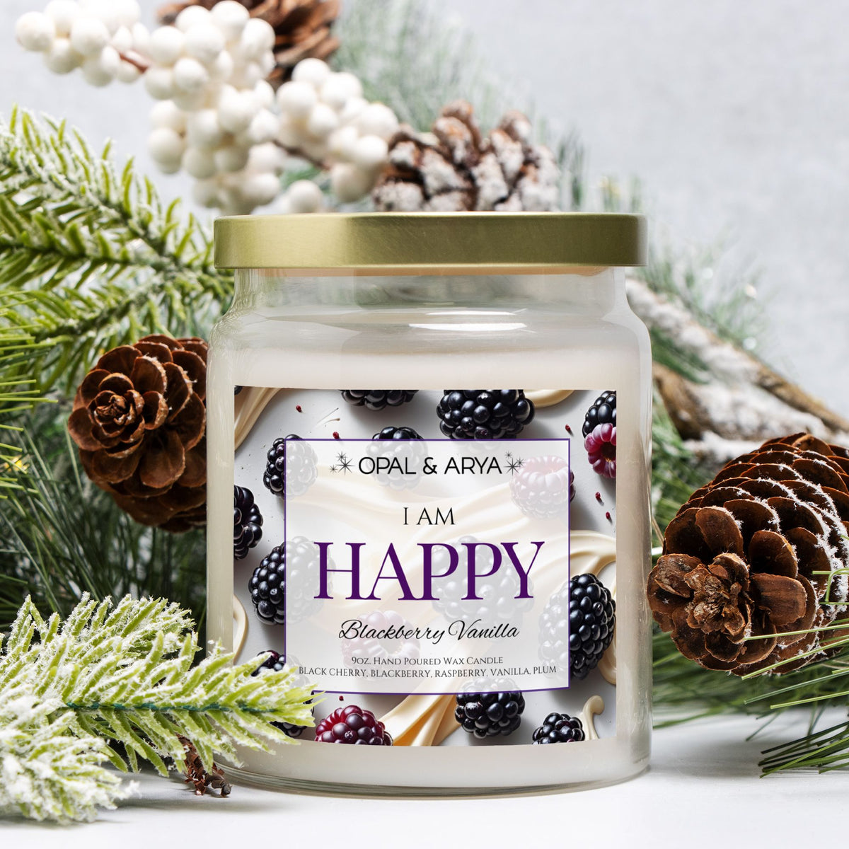 Blackberry Vanilla - Happy - 9oz Apothecary Jar Candle