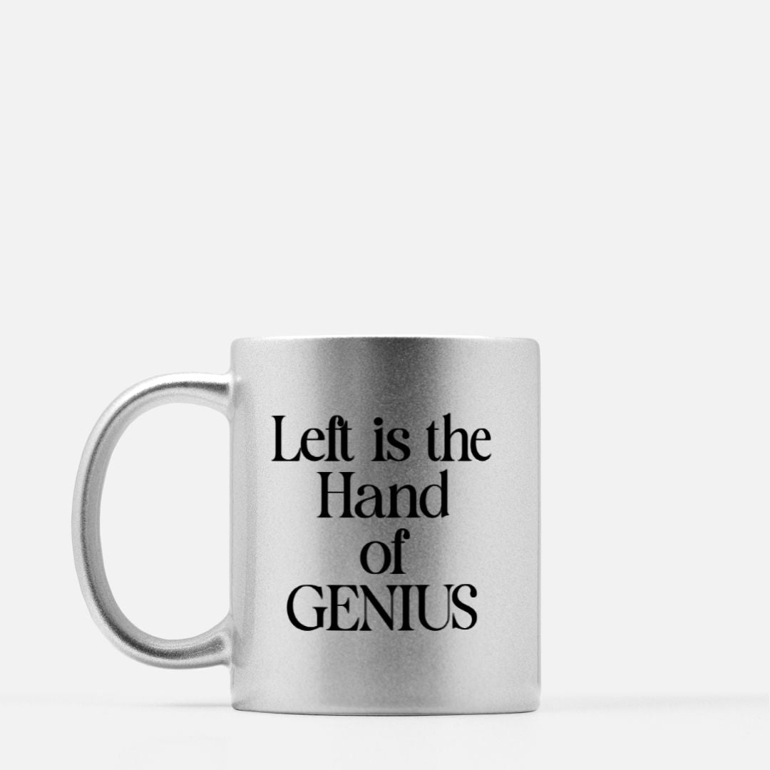 Left is the Hand of GENIUS Metallic Mug (Silver)