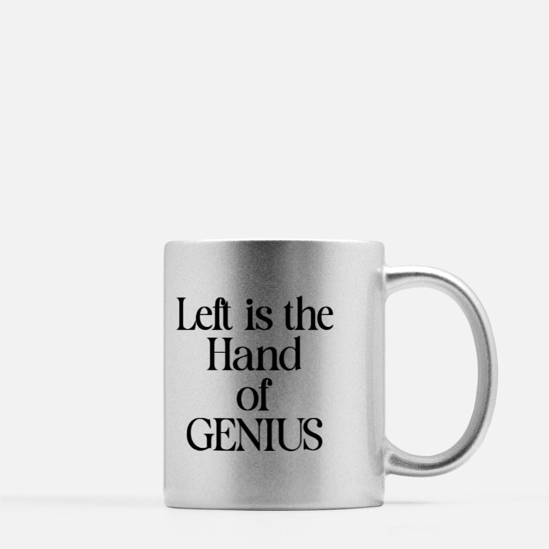 Left is the Hand of GENIUS Metallic Mug (Silver)