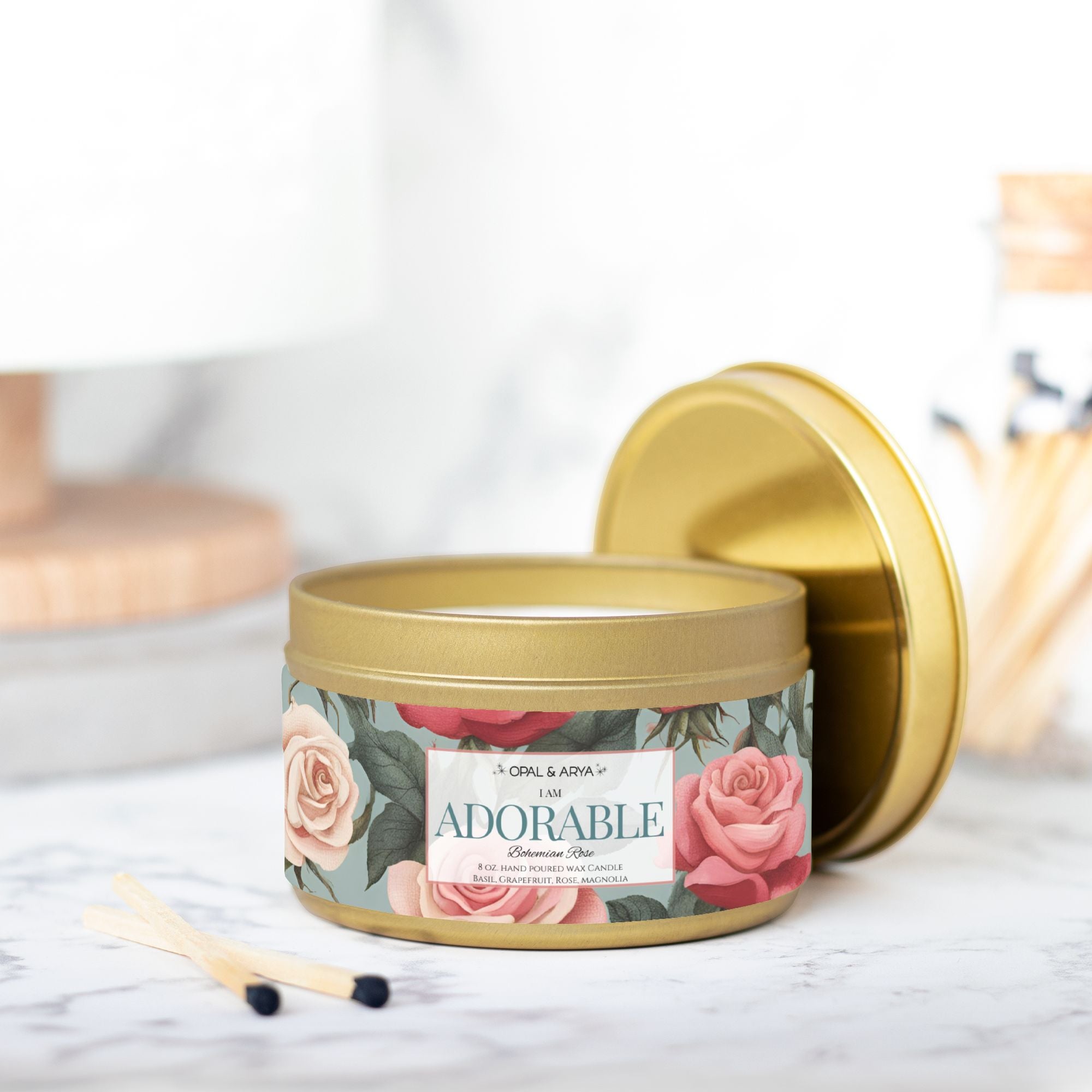 Bohemian Rose - Adorable - 8oz Tin Candle