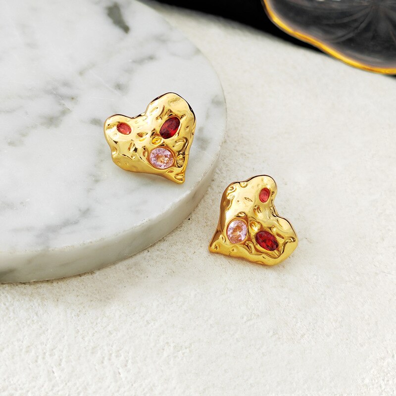 Heart Stone Stud Earrings