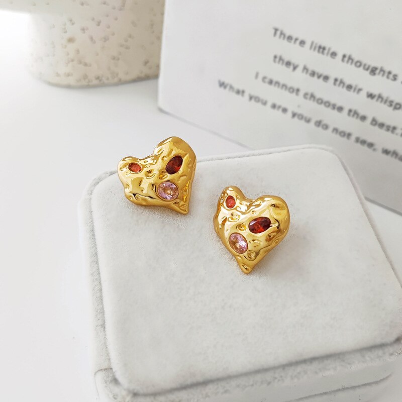 Heart Stone Stud Earrings